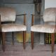 Pair of bridge chairs in wood and powder pink satin-effect fabric, Art Deco style