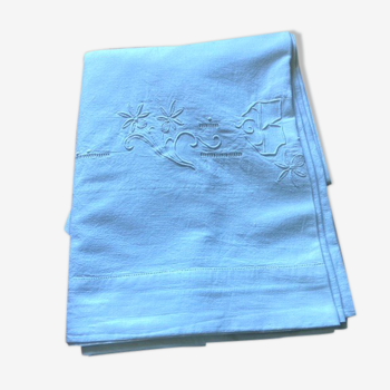 Drap ancien en coton monogrammé