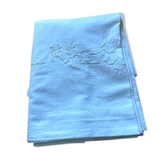 Drap ancien en coton monogrammé