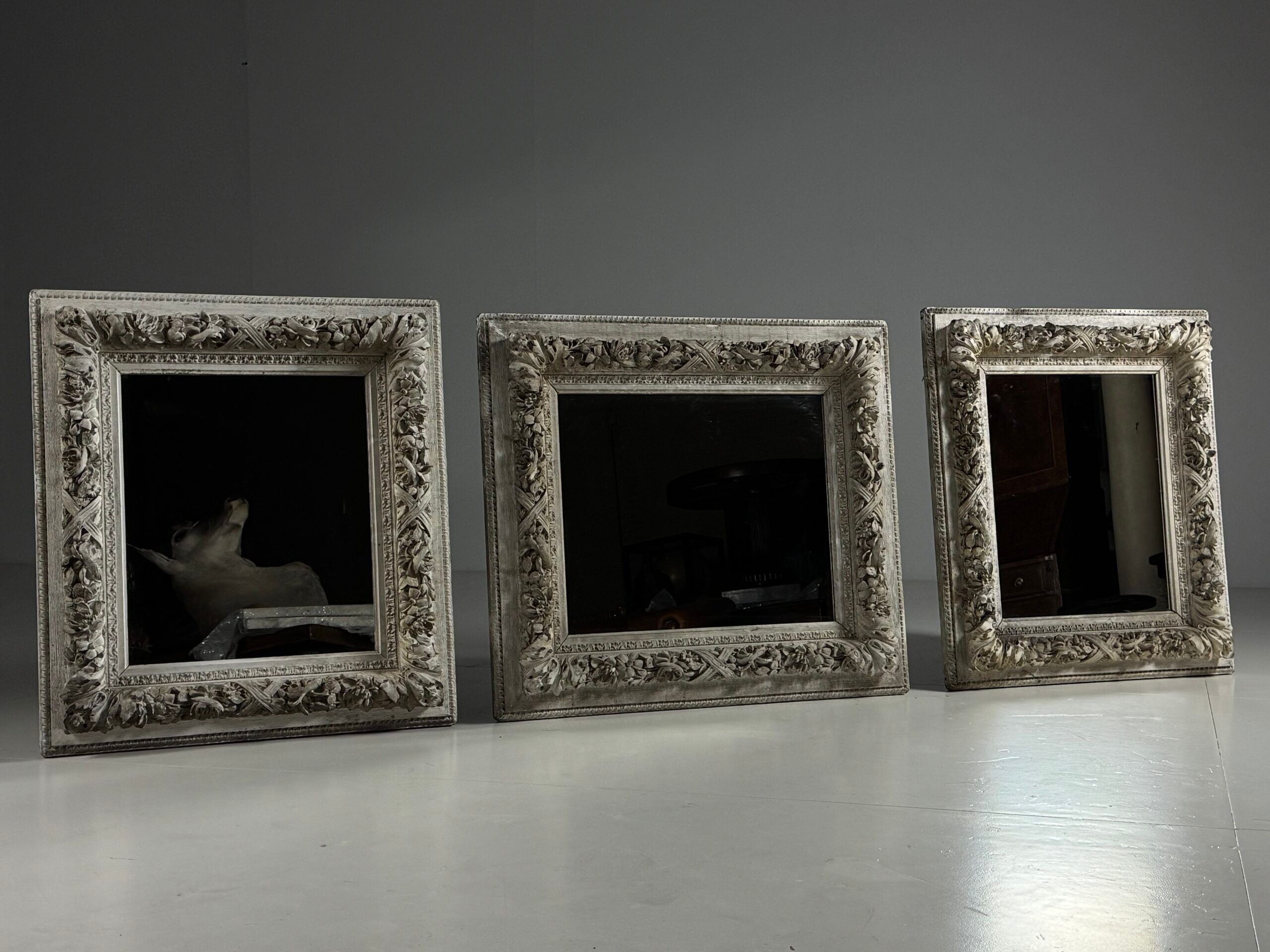 Set of three French mirrors white