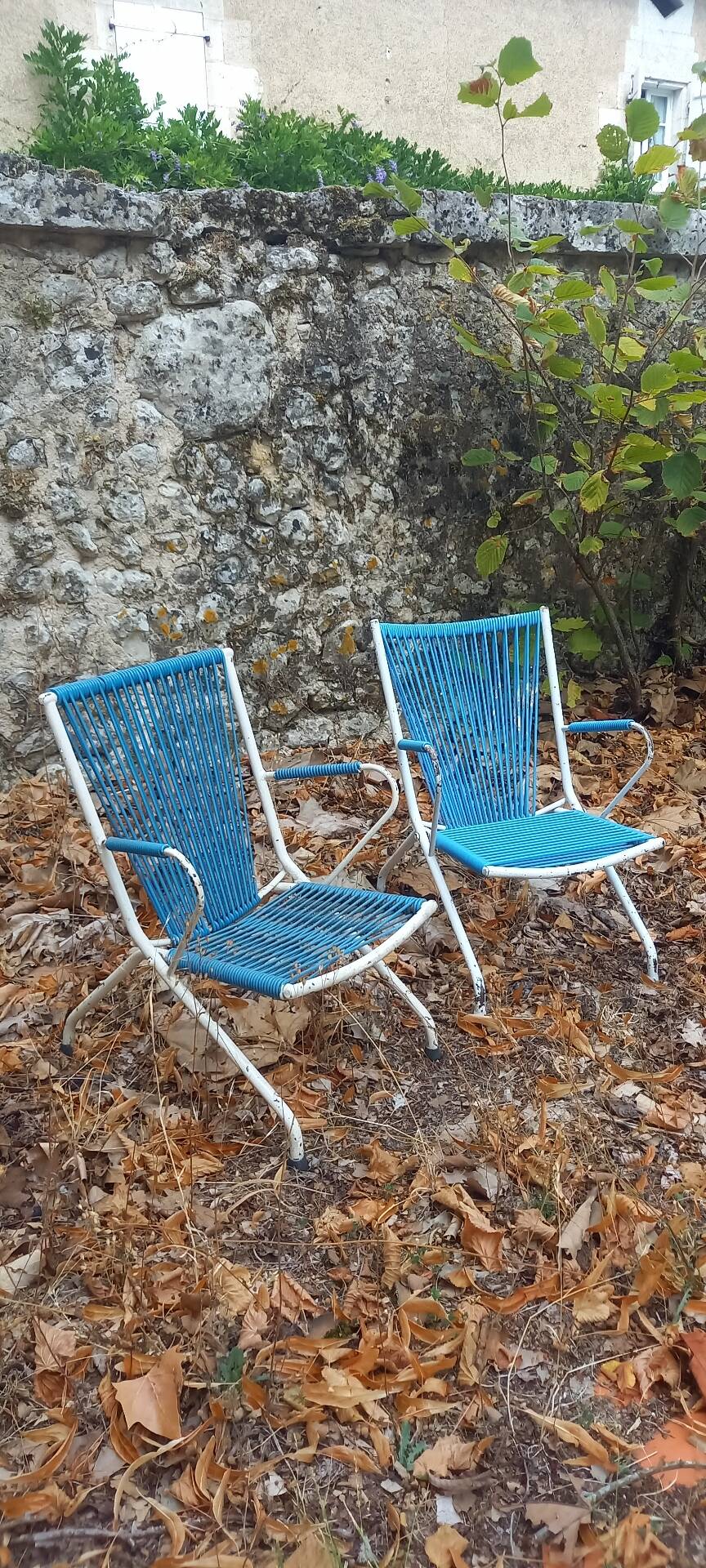 Pair of children's scoubidou armchairs