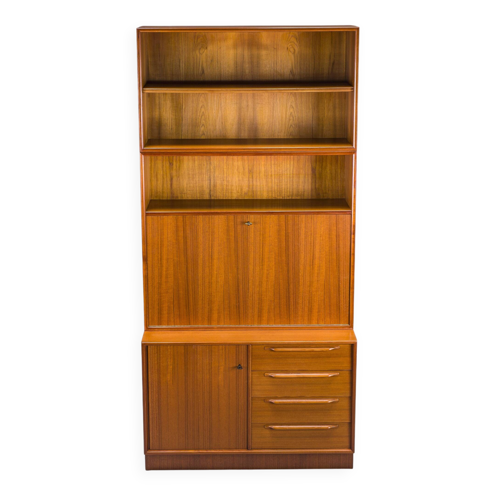 Large Vintage Bookcase with Bar in Teak by Heinrich Riestenpatt, 1960s