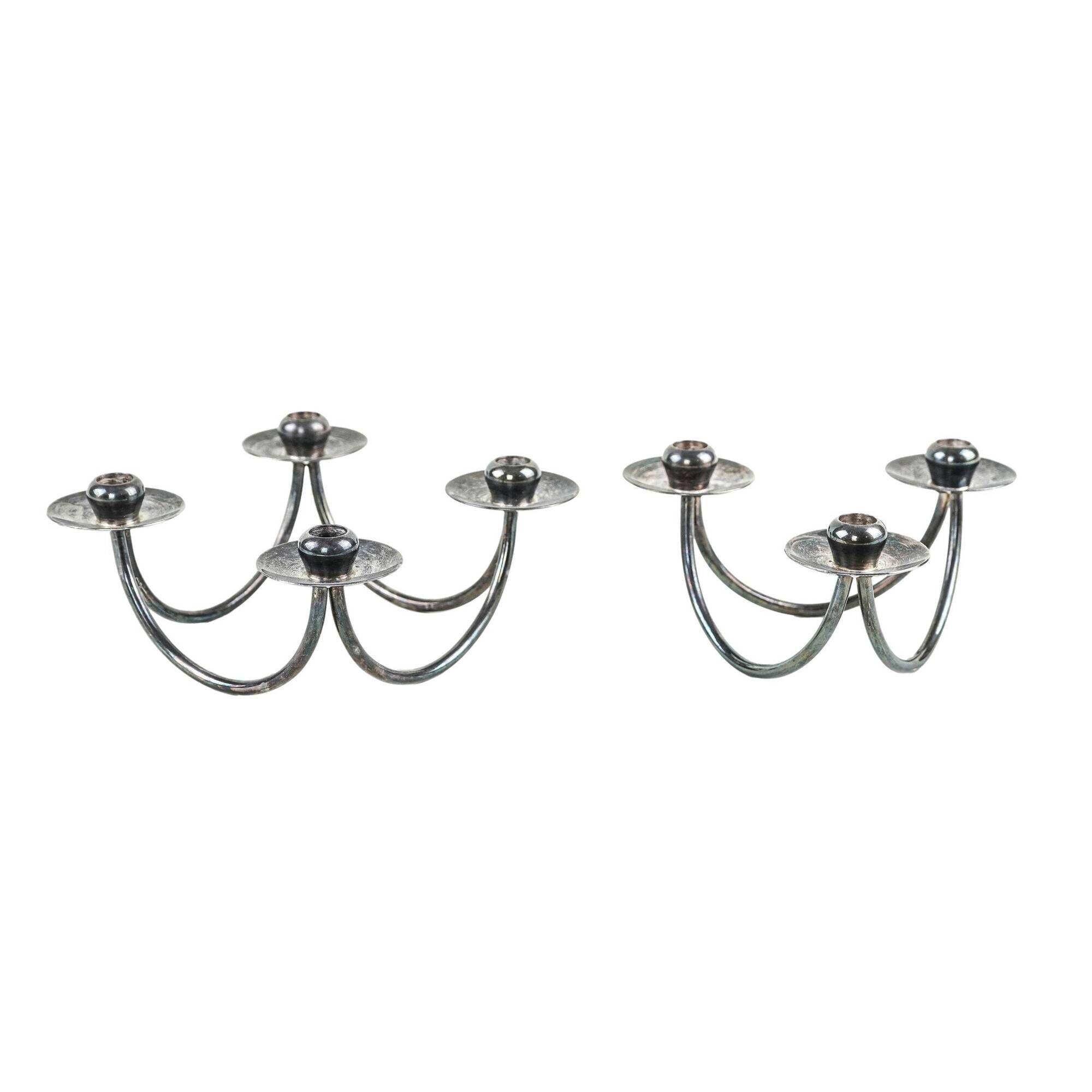 Set of silver-plated candlesticks by Berg Denmark with square bases, 1970s