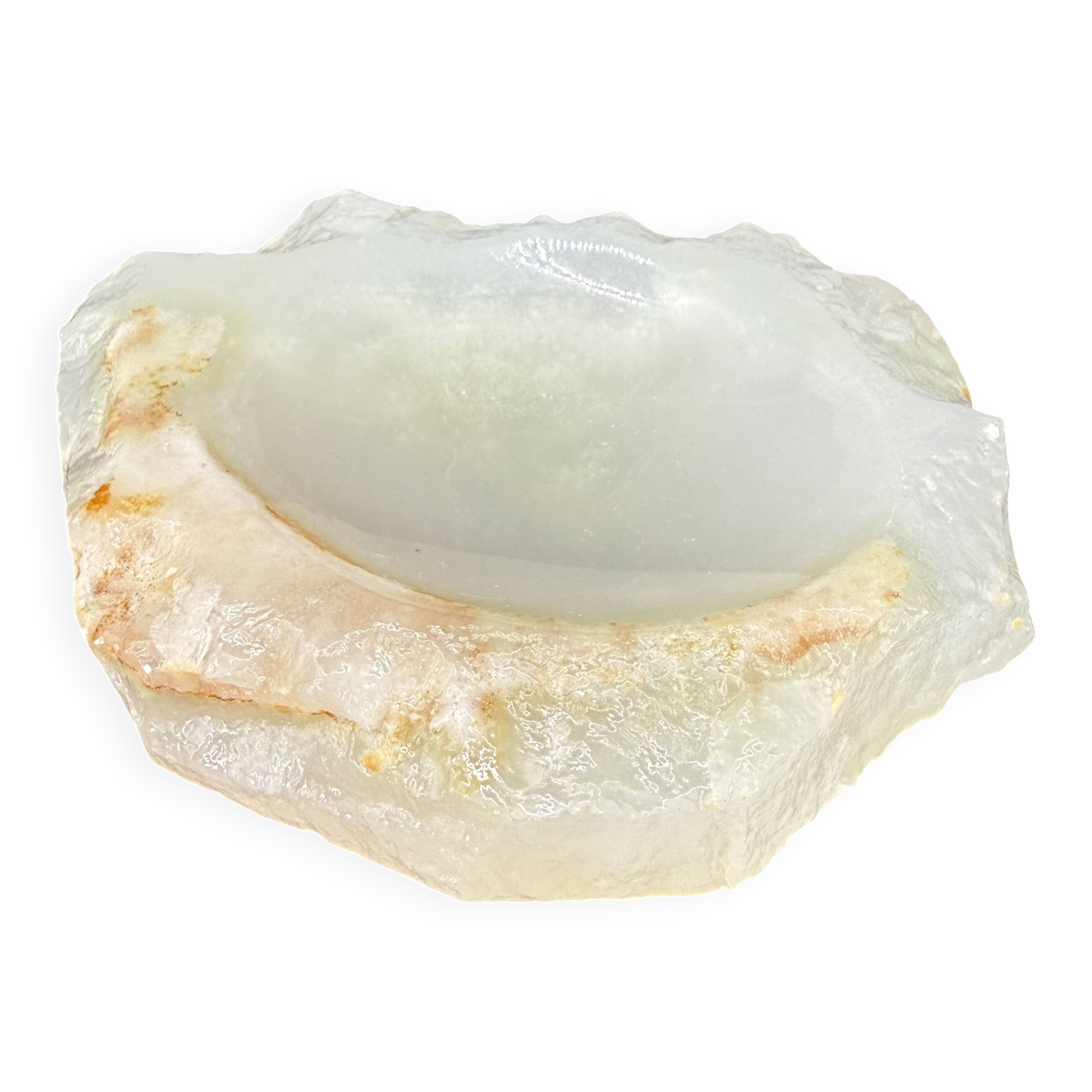 Empty pocket bowl made of translucent natural stone.