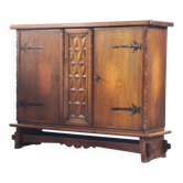 Vintage Danish Baroque Brutalist Style Oak Cabinet 1960s