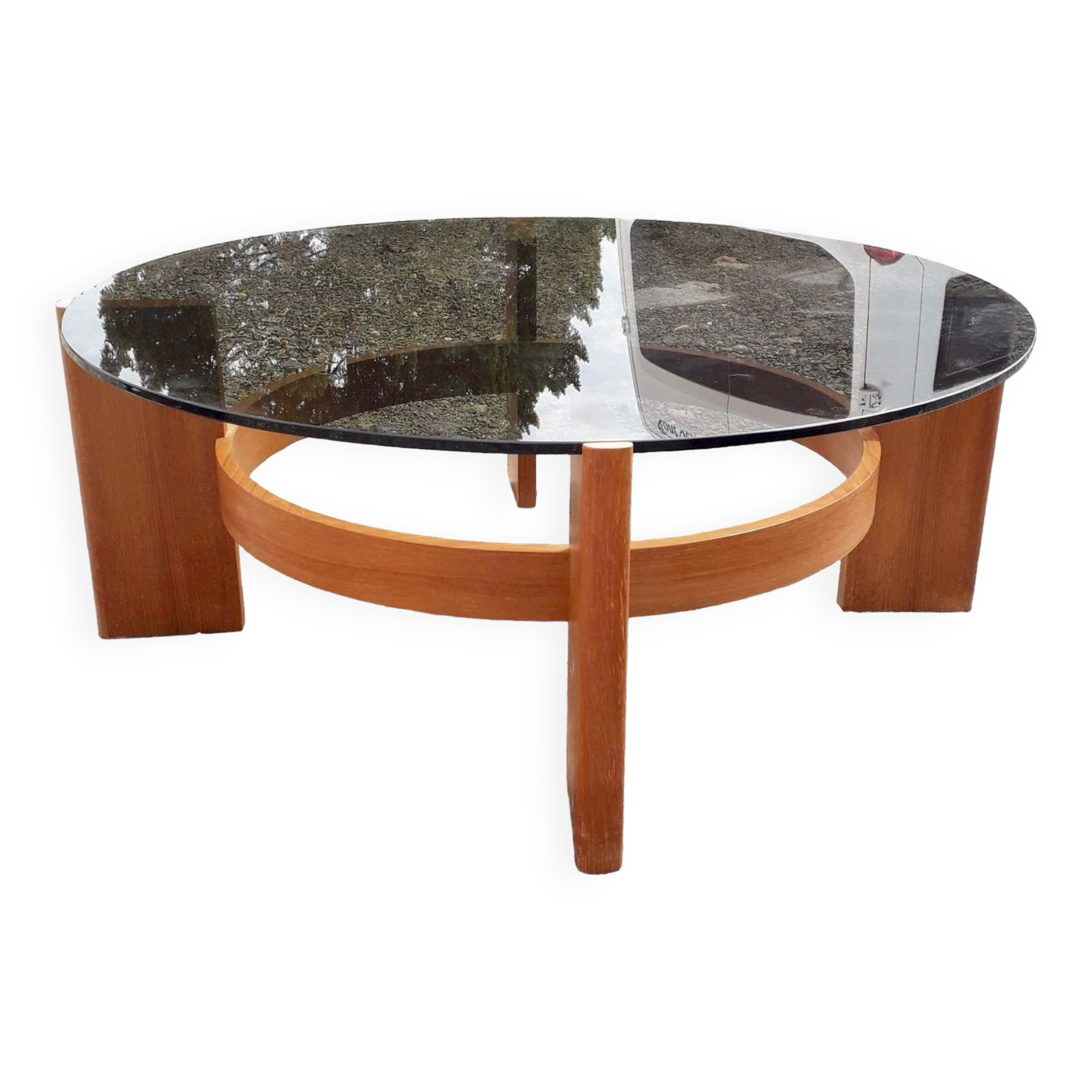 Vintage Danish teak coffee table and smoked glass