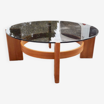 Vintage Danish teak coffee table and smoked glass