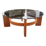 Vintage Danish teak coffee table and smoked glass