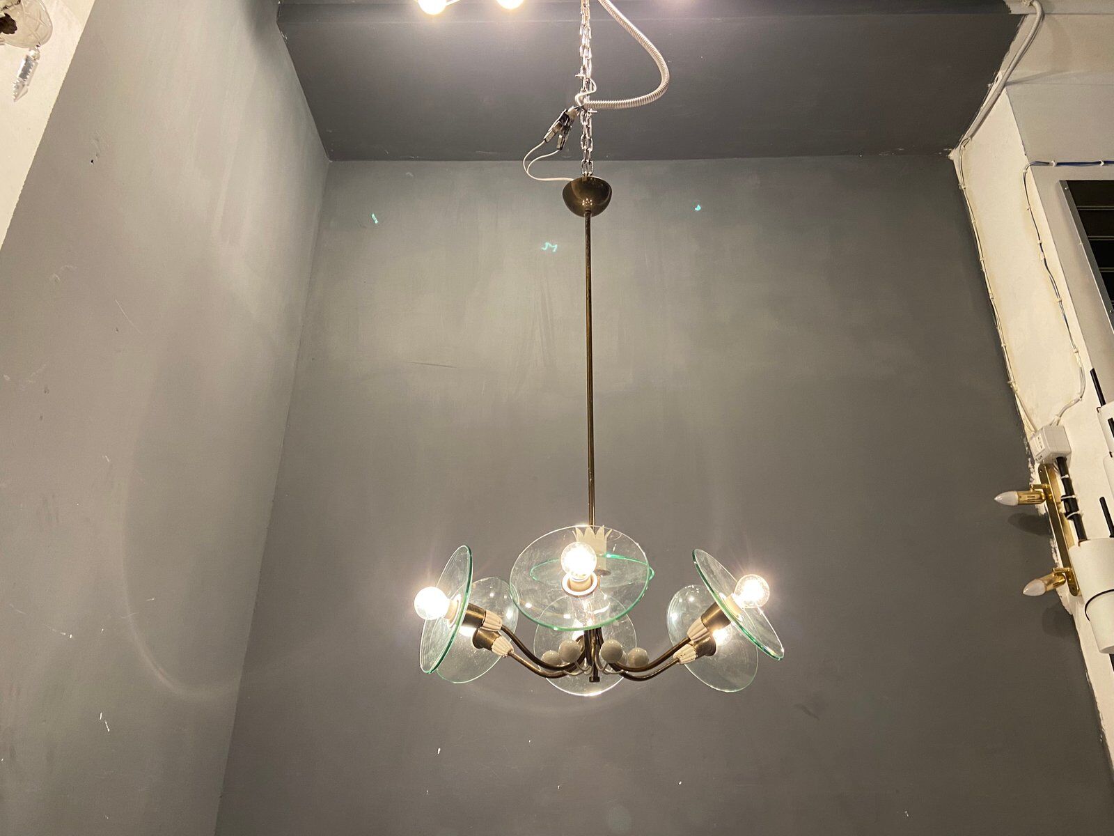Brass glass chandelier, 1940s