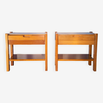 Pair of simat bedside tables, Doubinski, in elm from the 80s, brutalist design