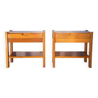 Pair of simat bedside tables, Doubinski, in elm from the 80s, brutalist design