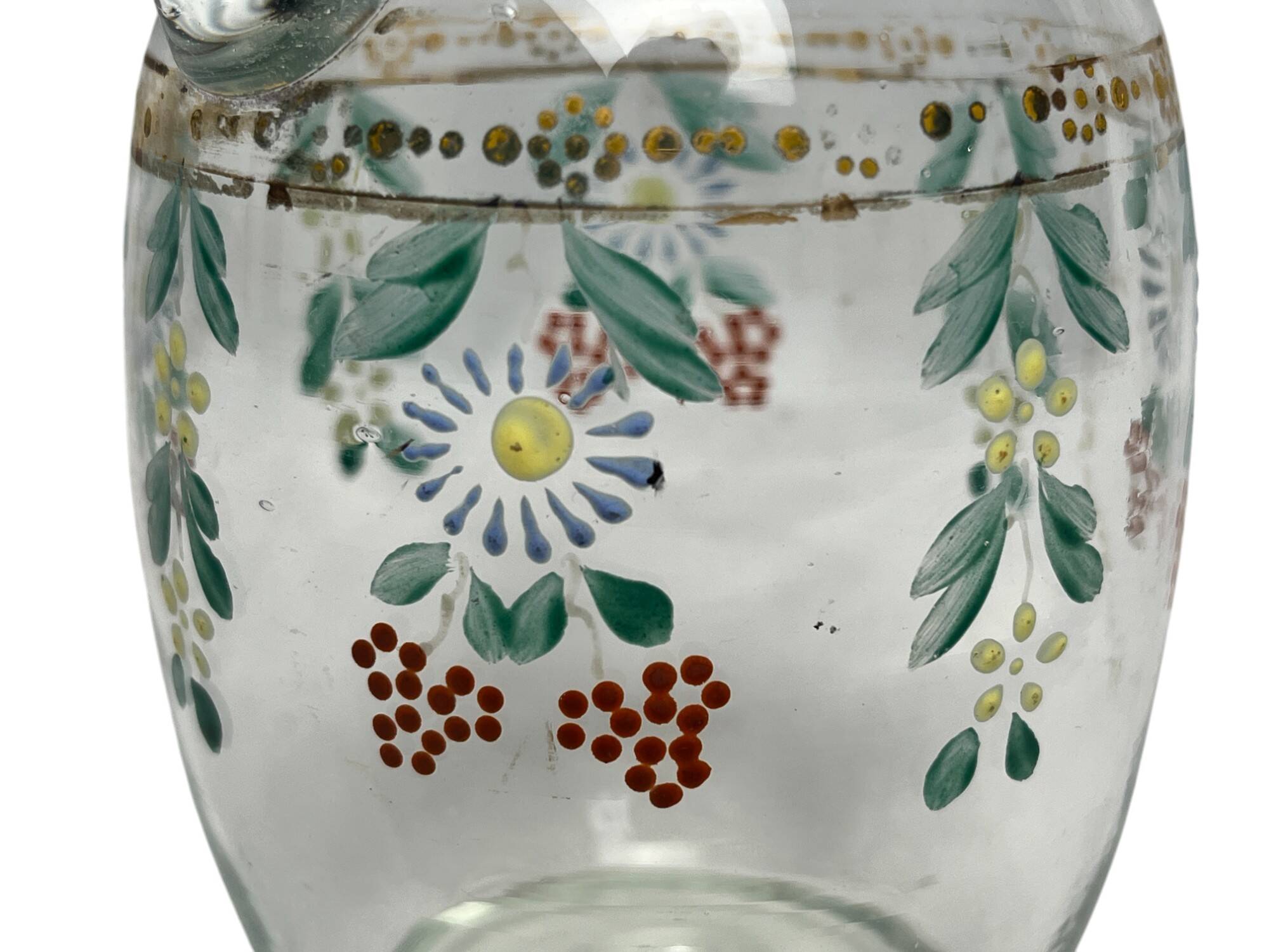 Enameled glass carafe with flower decoration circa 1900