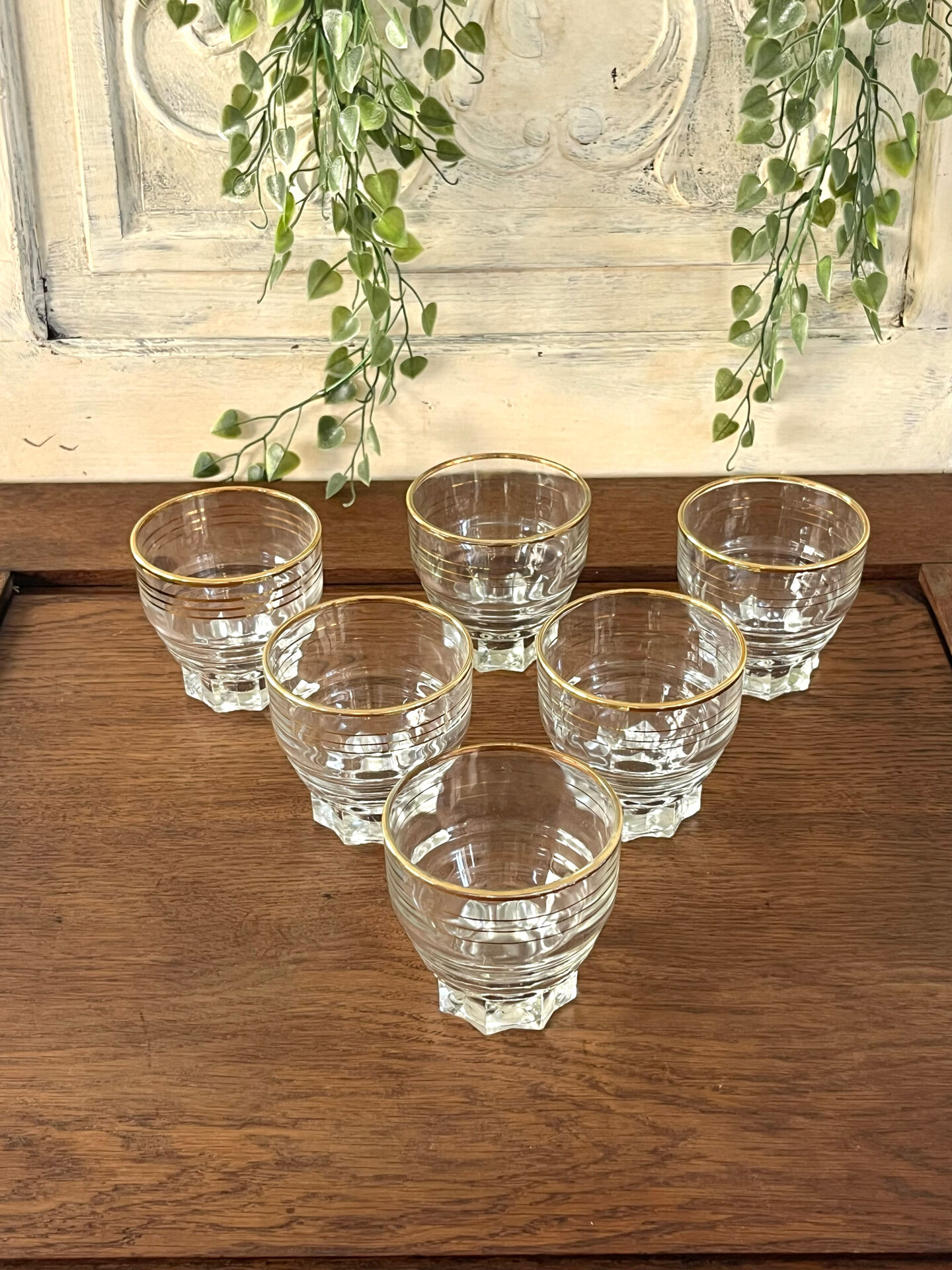 Verres en verre vintage avec bord doré, ensemble de 6