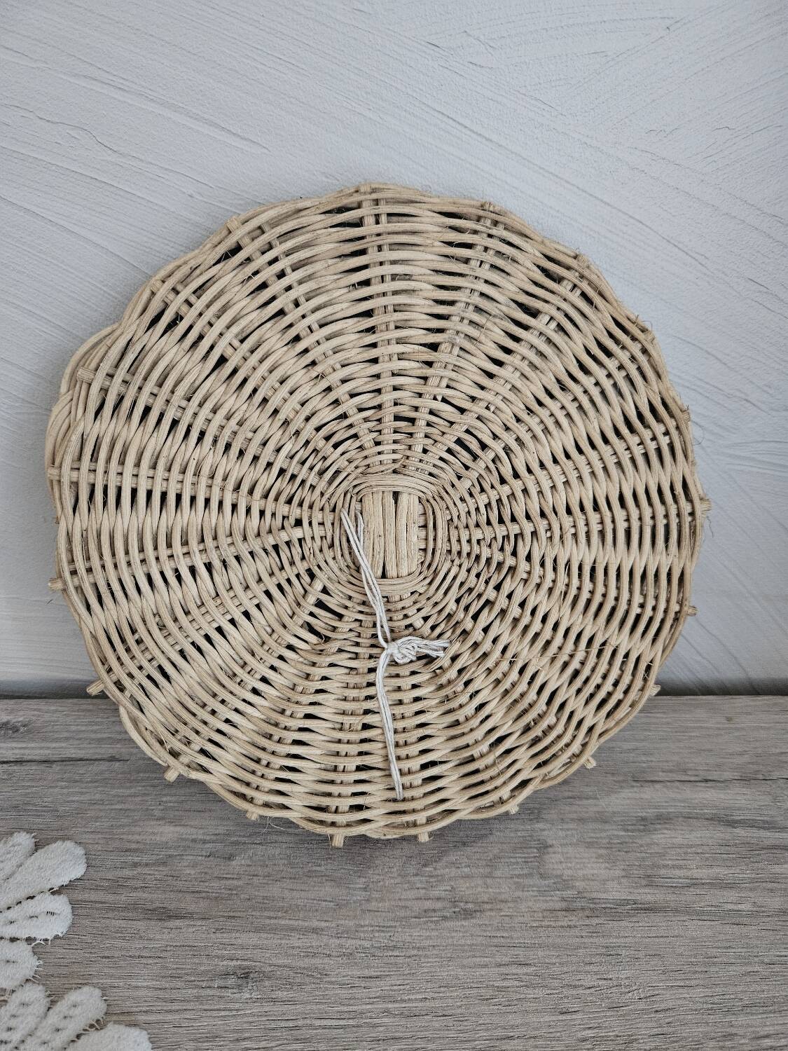 Old small round wicker mirror
