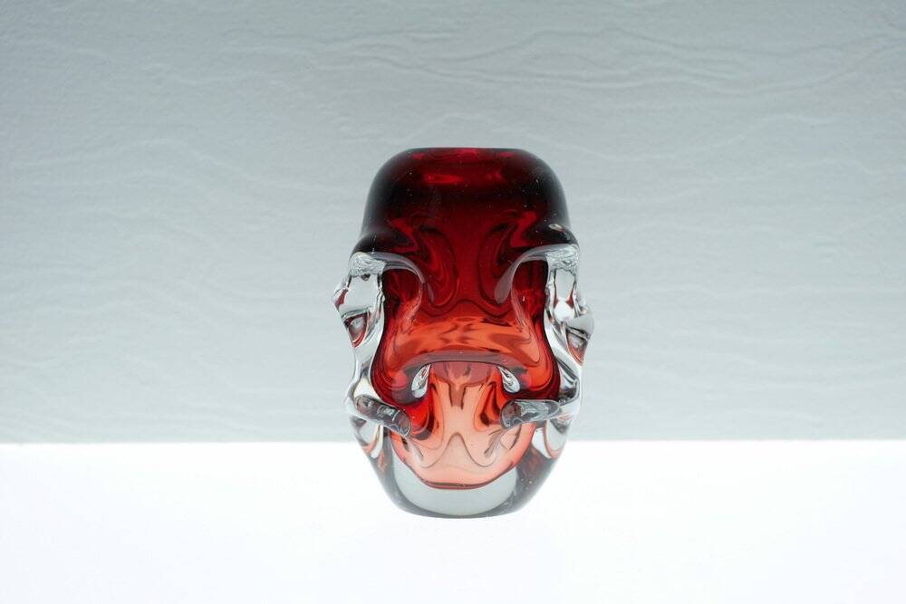 Vases en cristal rouge par Augustsson pour Åseda, ensemble de 2