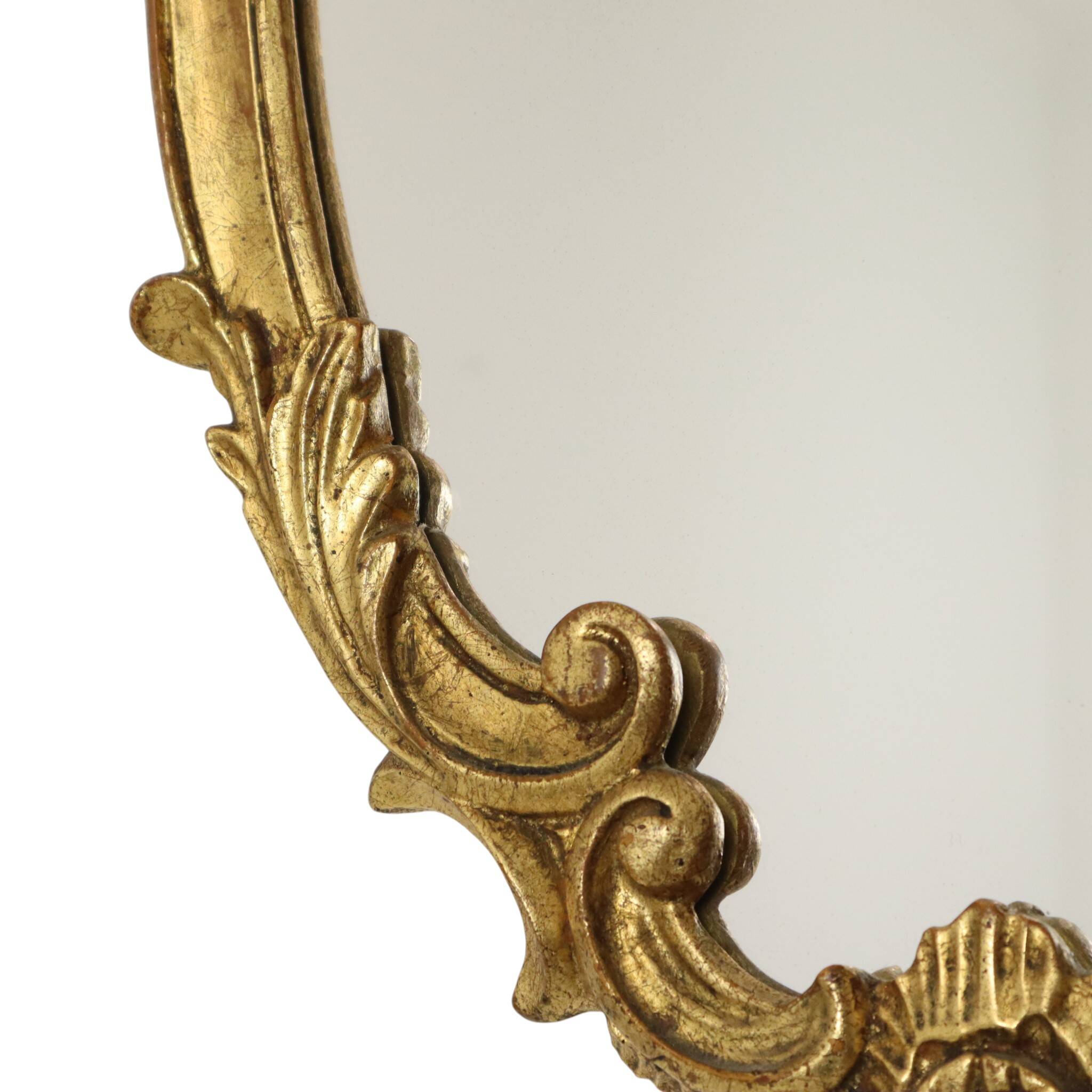French Baroque-style gold-leaf gilded mirror with crest, 60 cm