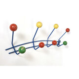 Multicolored coat rack in wood and metal