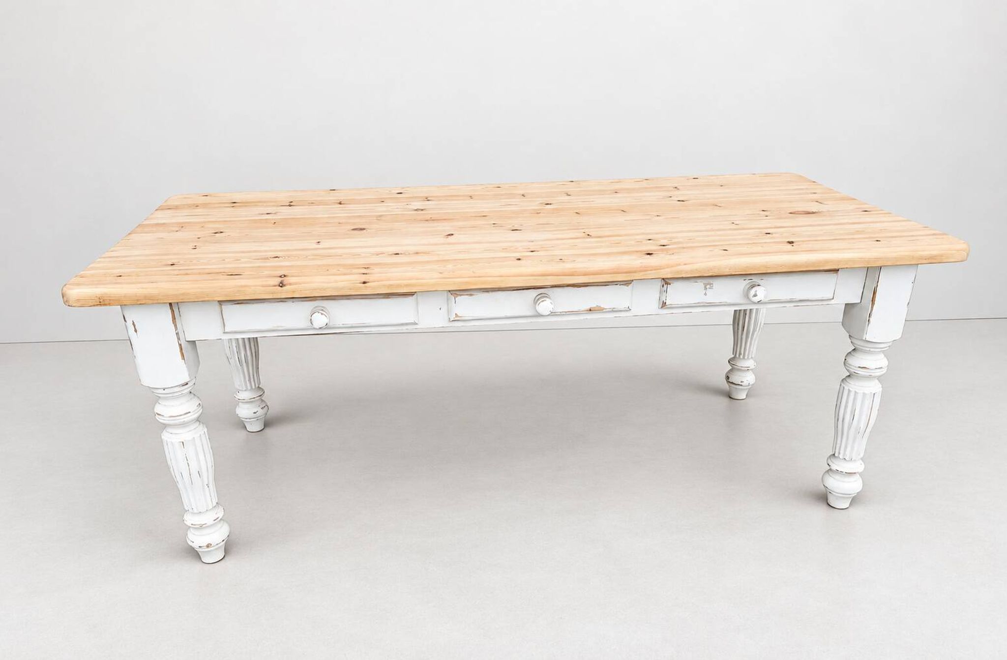 Large Vintage Farmhouse Dining Table with Drawers – Rustic Solid Wood