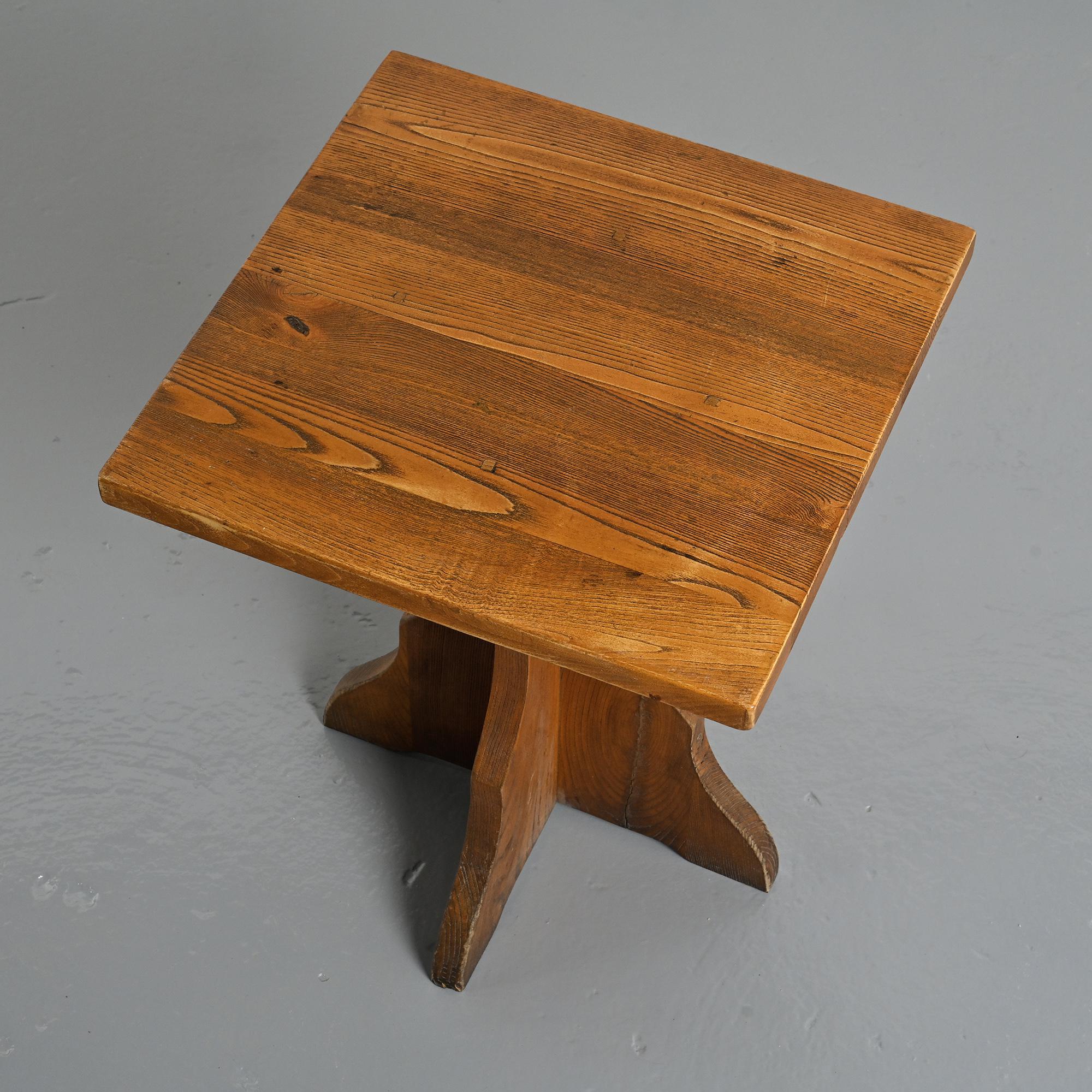 Pair of solid pine side tables, French Alps, circa 1970.