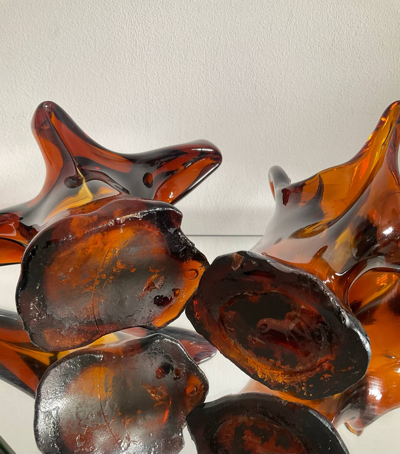 Duo de vases vintage en pâte de verre ambré