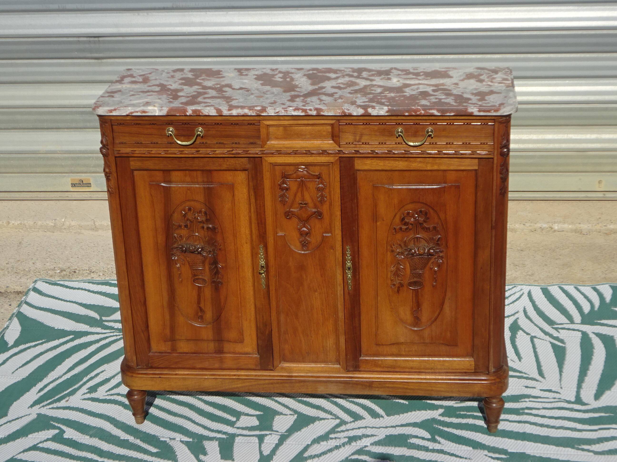 Art Deco walnut sideboard with marble top