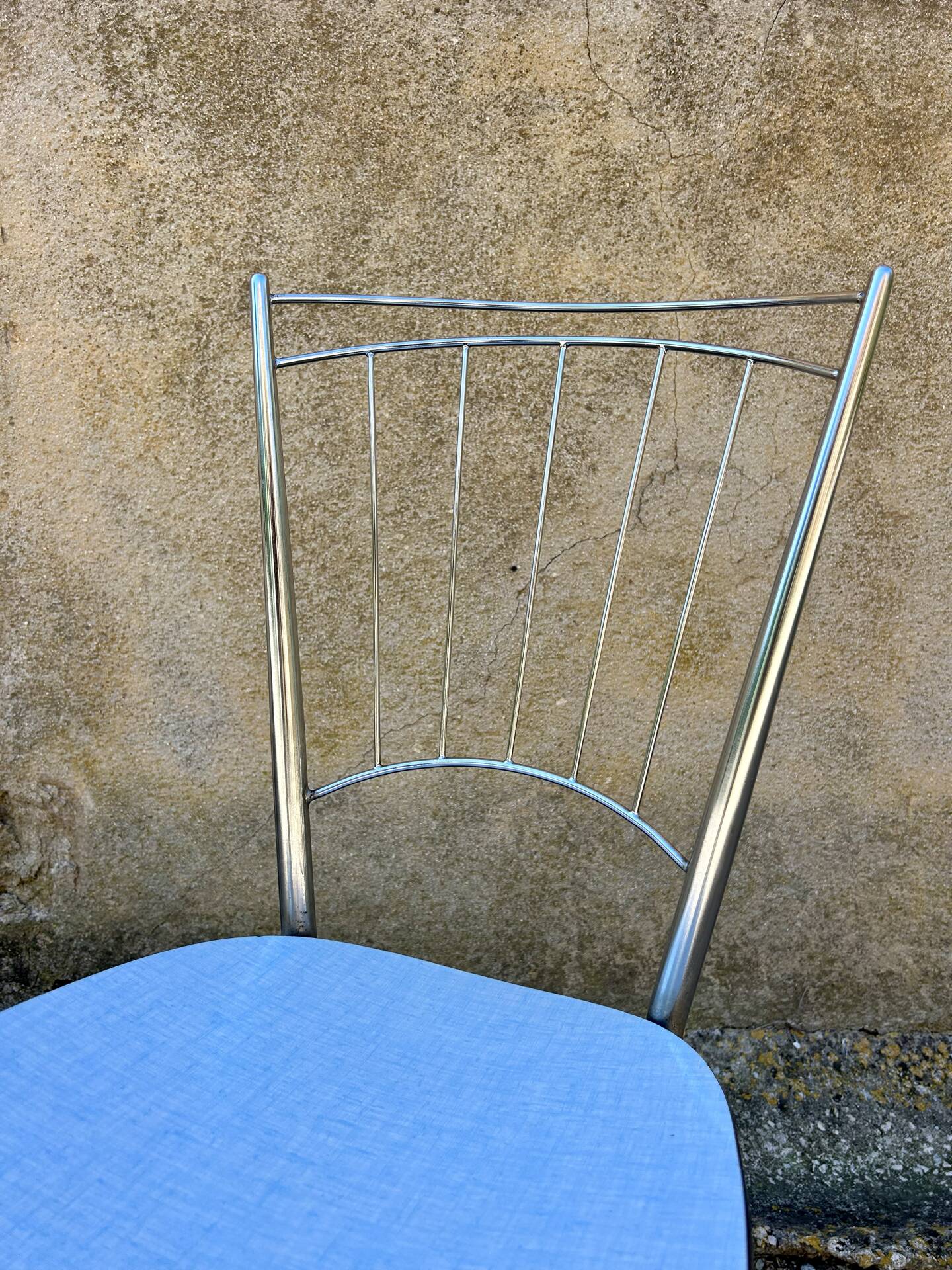 Chrome chair with blue Formica