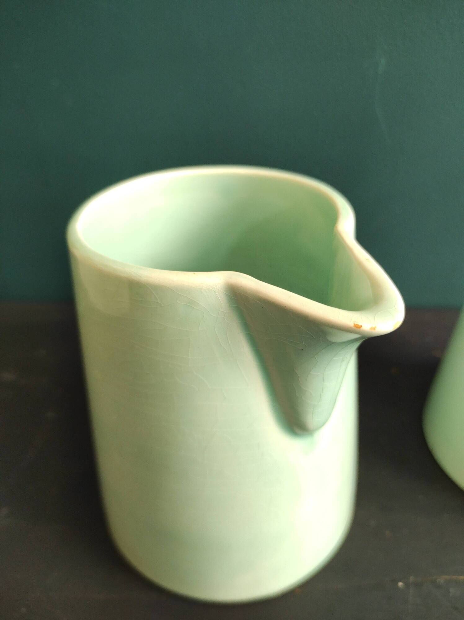 Set of two vintage French jugs in aquamarine blue