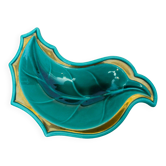 Empty cup pocket stylized leaf green ceramic enamelled verceram 1930 to 1940