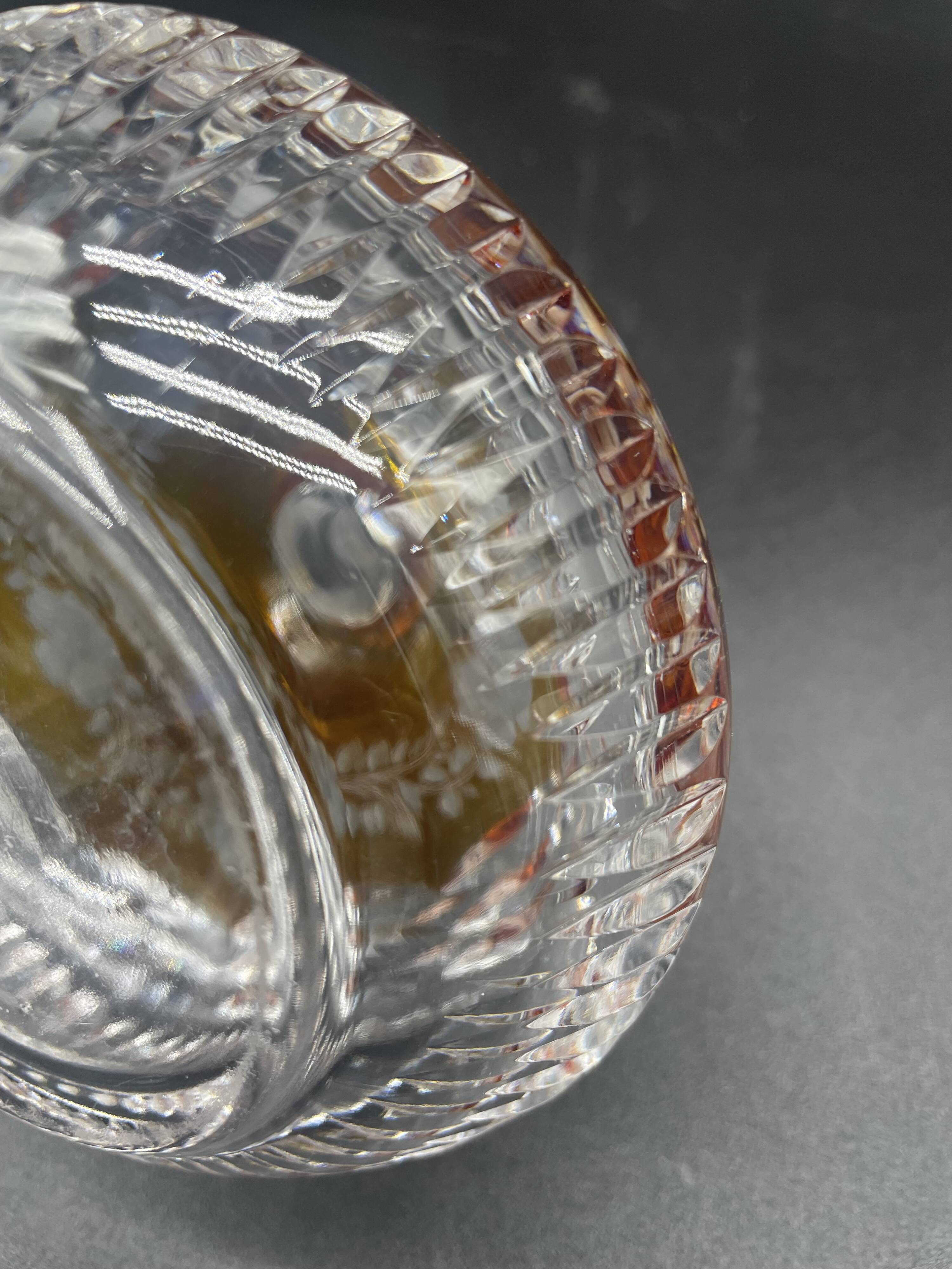 Bohemian crystal bottle, cut and engraved – Frosted floral decoration