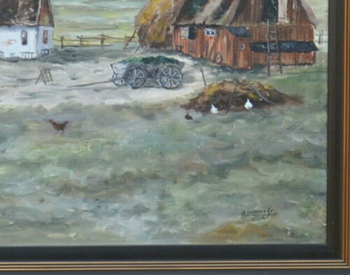 Mid 20th Century Landscape Oil Painting On Canvas, Farm Motif Signed R.Lundkvist