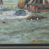 Mid 20th Century Landscape Oil Painting On Canvas, Farm Motif Signed R.Lundkvist