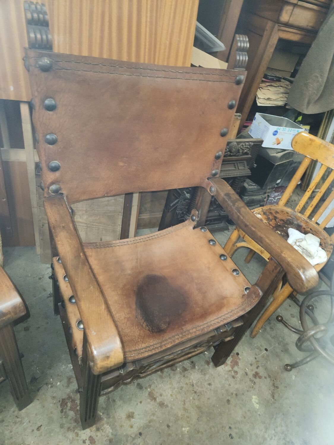 Pair of leather armchairs 19th century