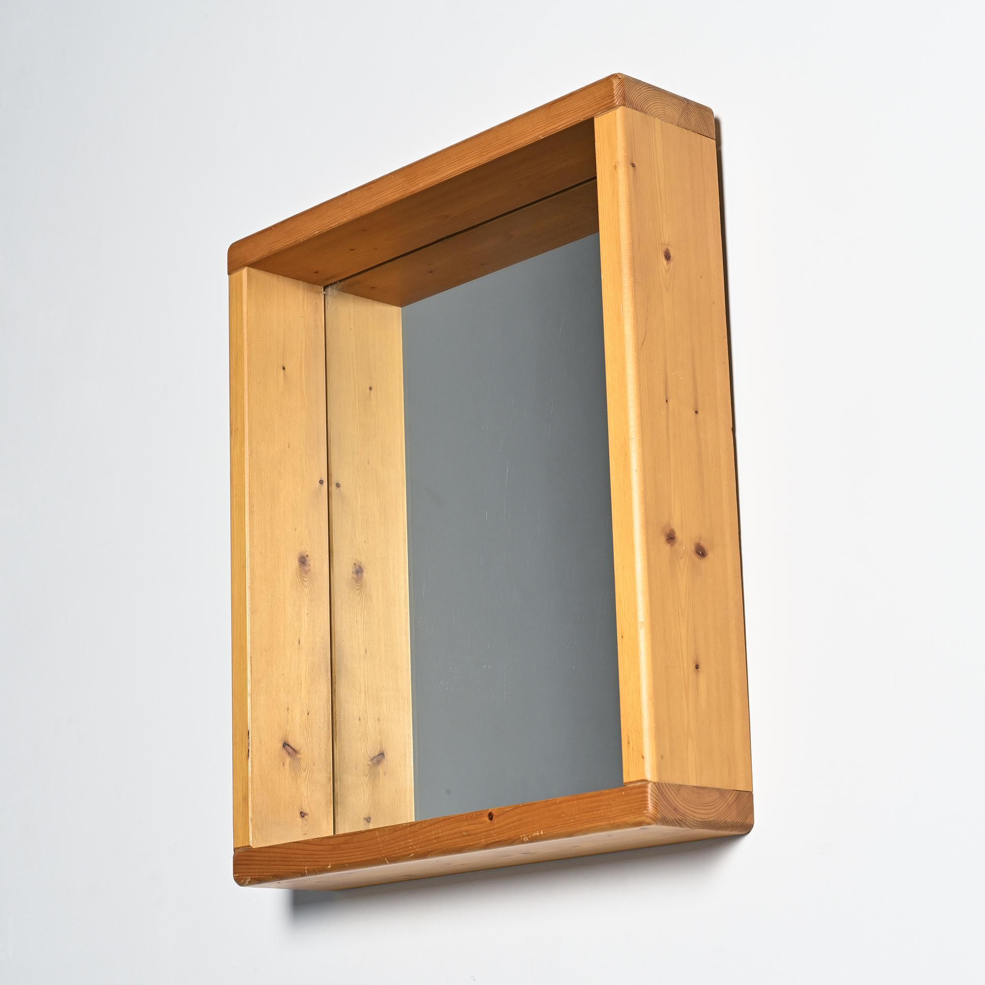 Solid pine mirror, Les Arcs, France, circa 1970