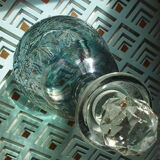 Carafe in worked glass, blue chandelier and its faceted cap