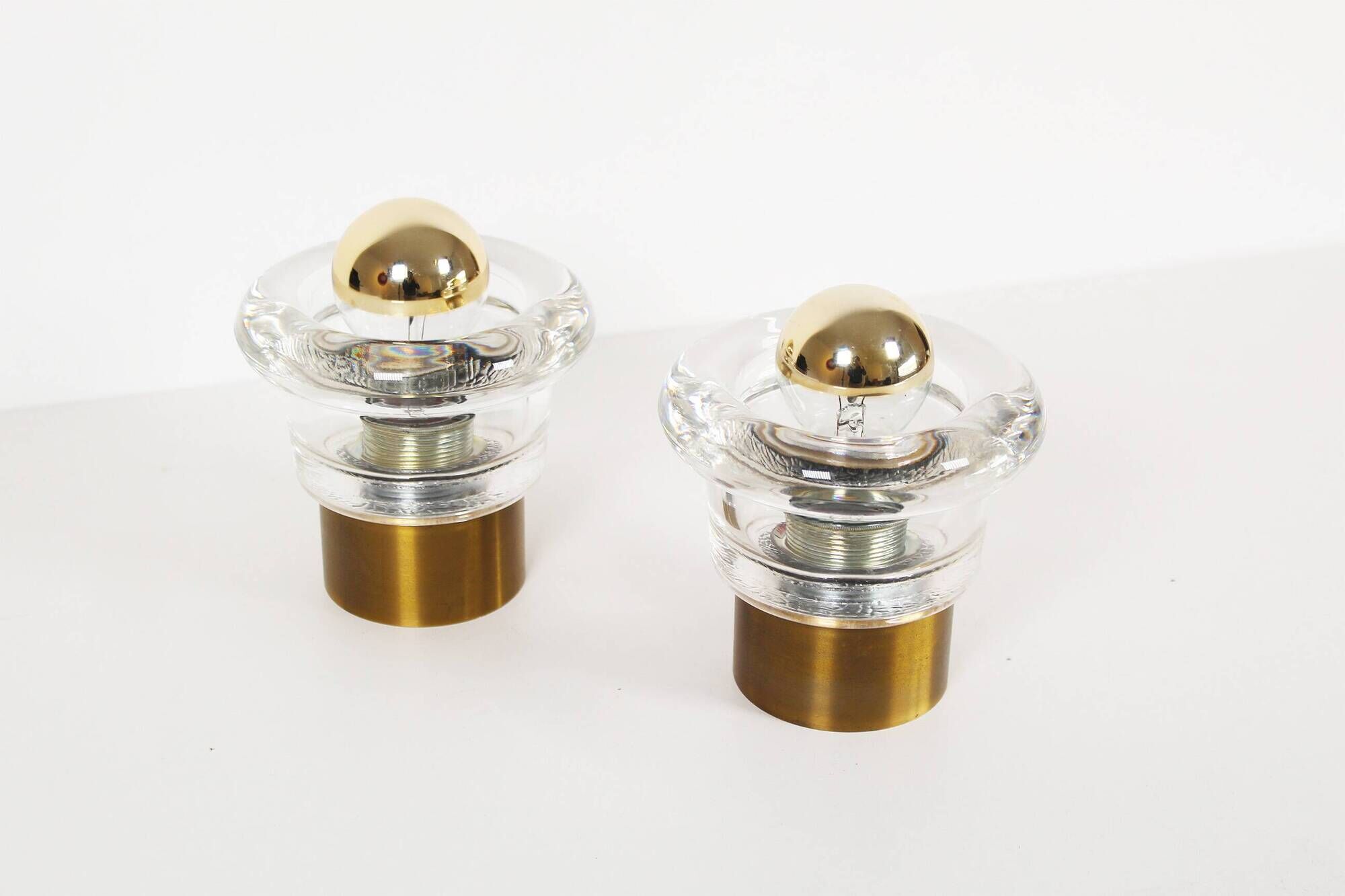 Pair of ice glass and brass wall lamps by Cosack Leuchten
