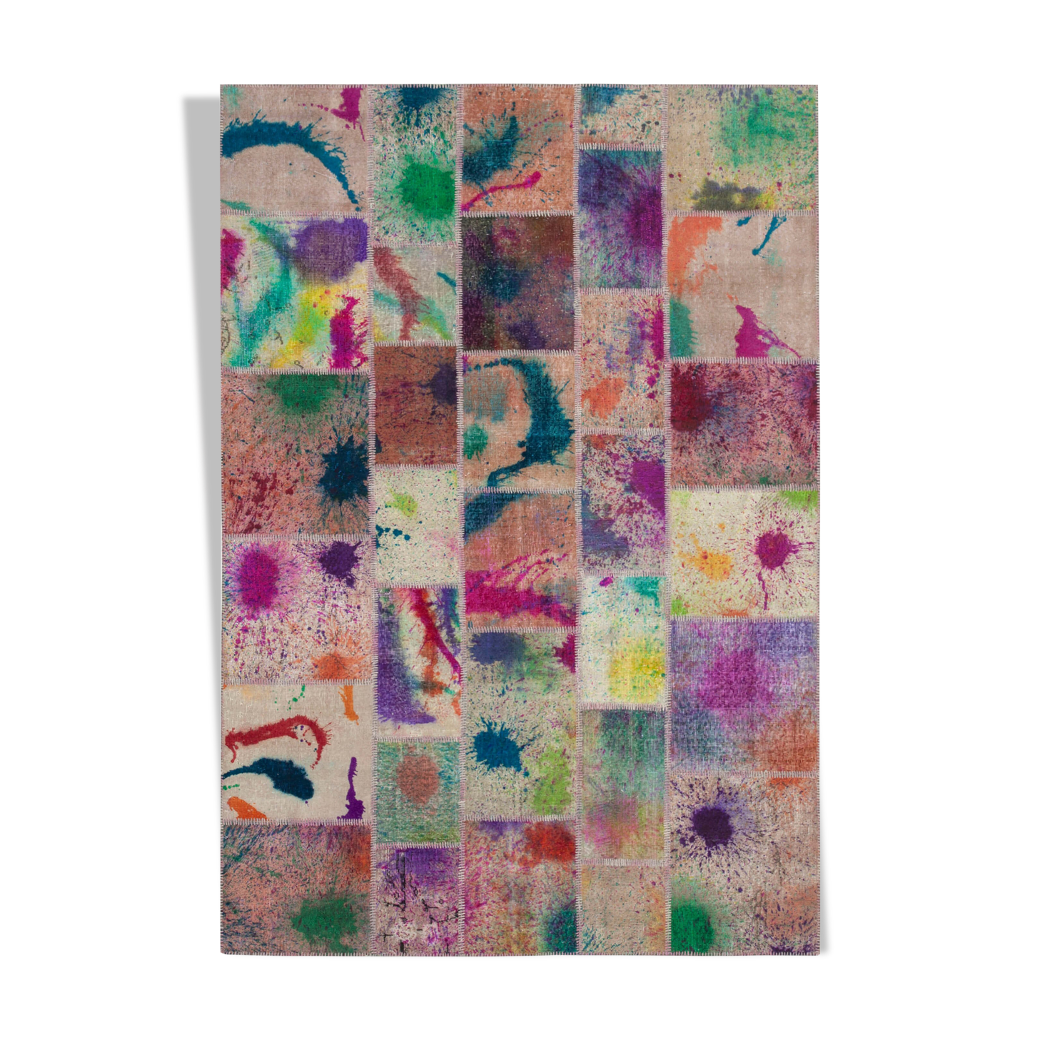Handmade turkish overdyed 203 cm x 297 cm multicolor patchwork carpet