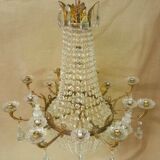 Large curved chandelier floor lamp in bronze and crystal, 19th century