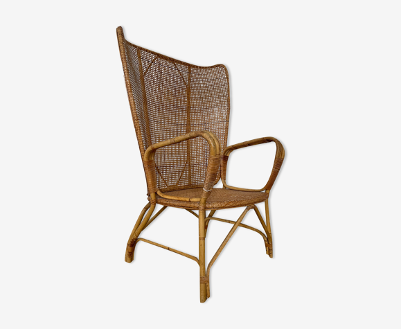 Fauteuil vintage en rotin et cannage