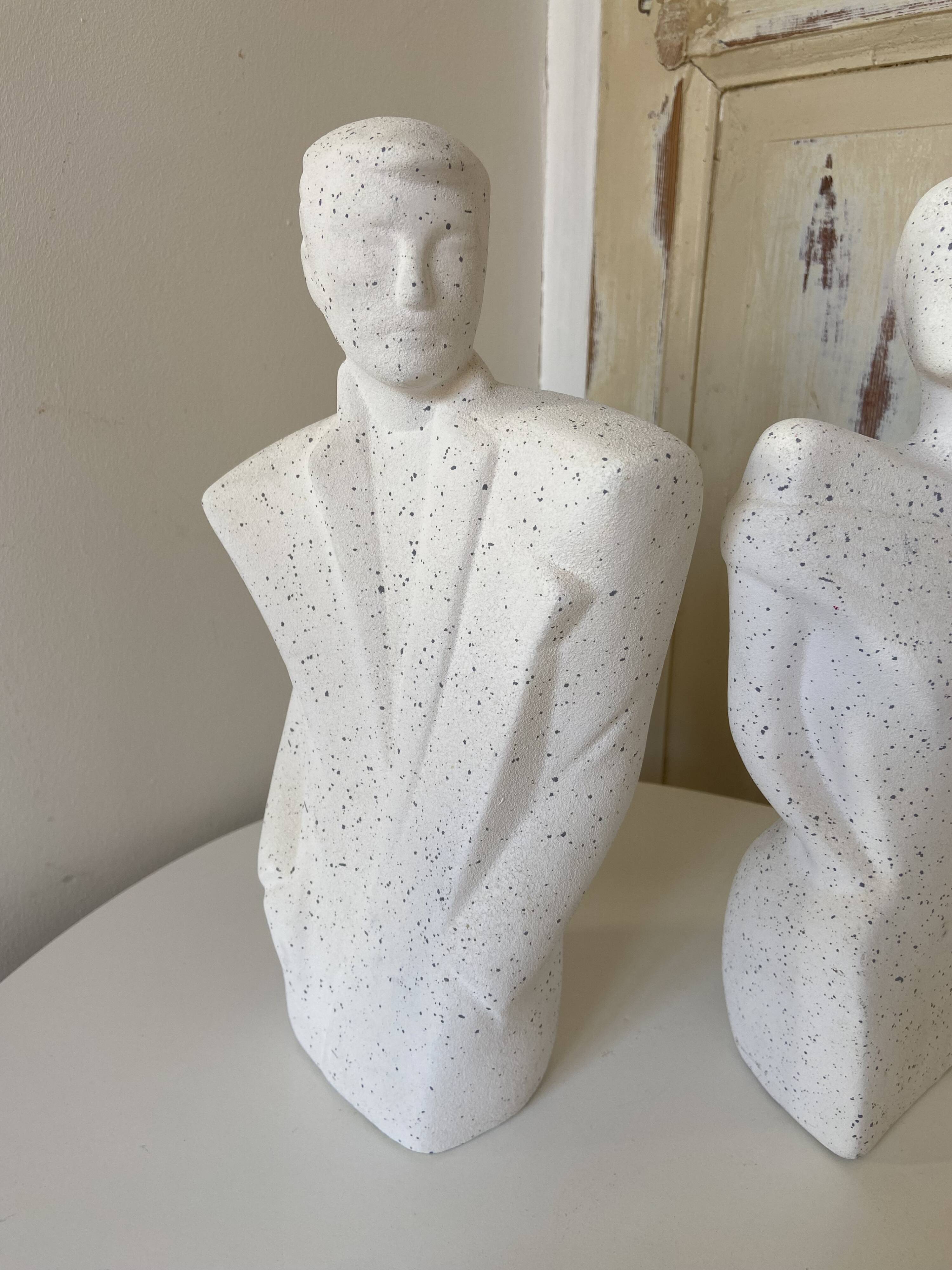 Duo Man Woman Plaster Busts - Style of Lindsey B. Balkweil