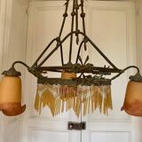 Lustre 19e siècle éléctrifié . Verre dépoli et Bronze