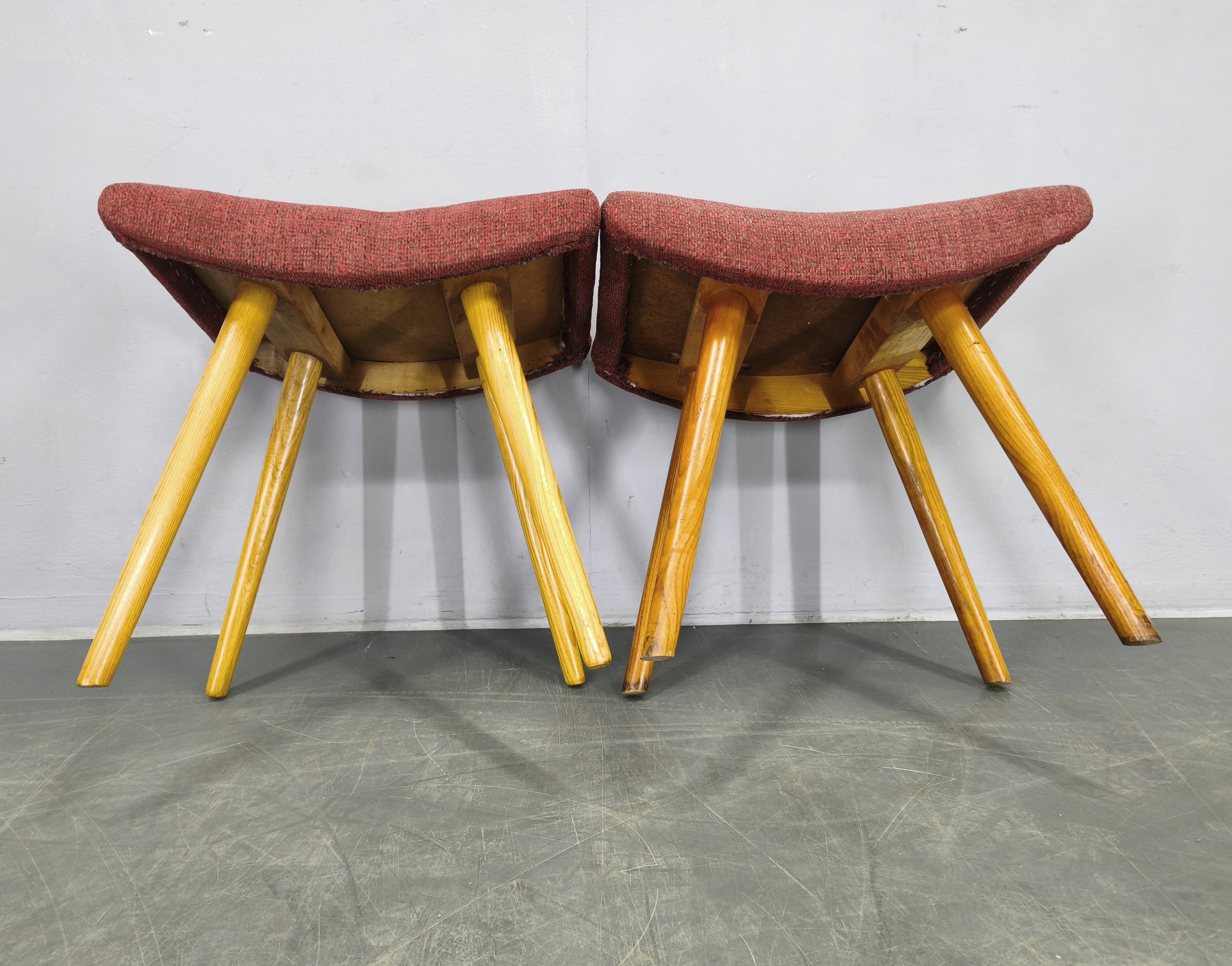 Pair of mid-century maple stools from the 1960s, Czechoslovakia.