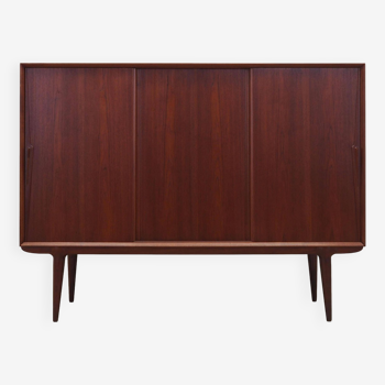 Buffet haut en teck, design danois, années 1970, fabricant : Omann Jun