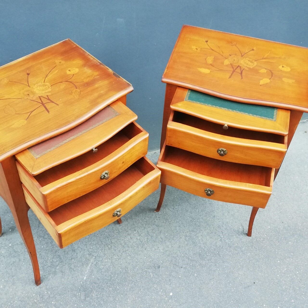 Pair of neoclassical solid wood bedside tables