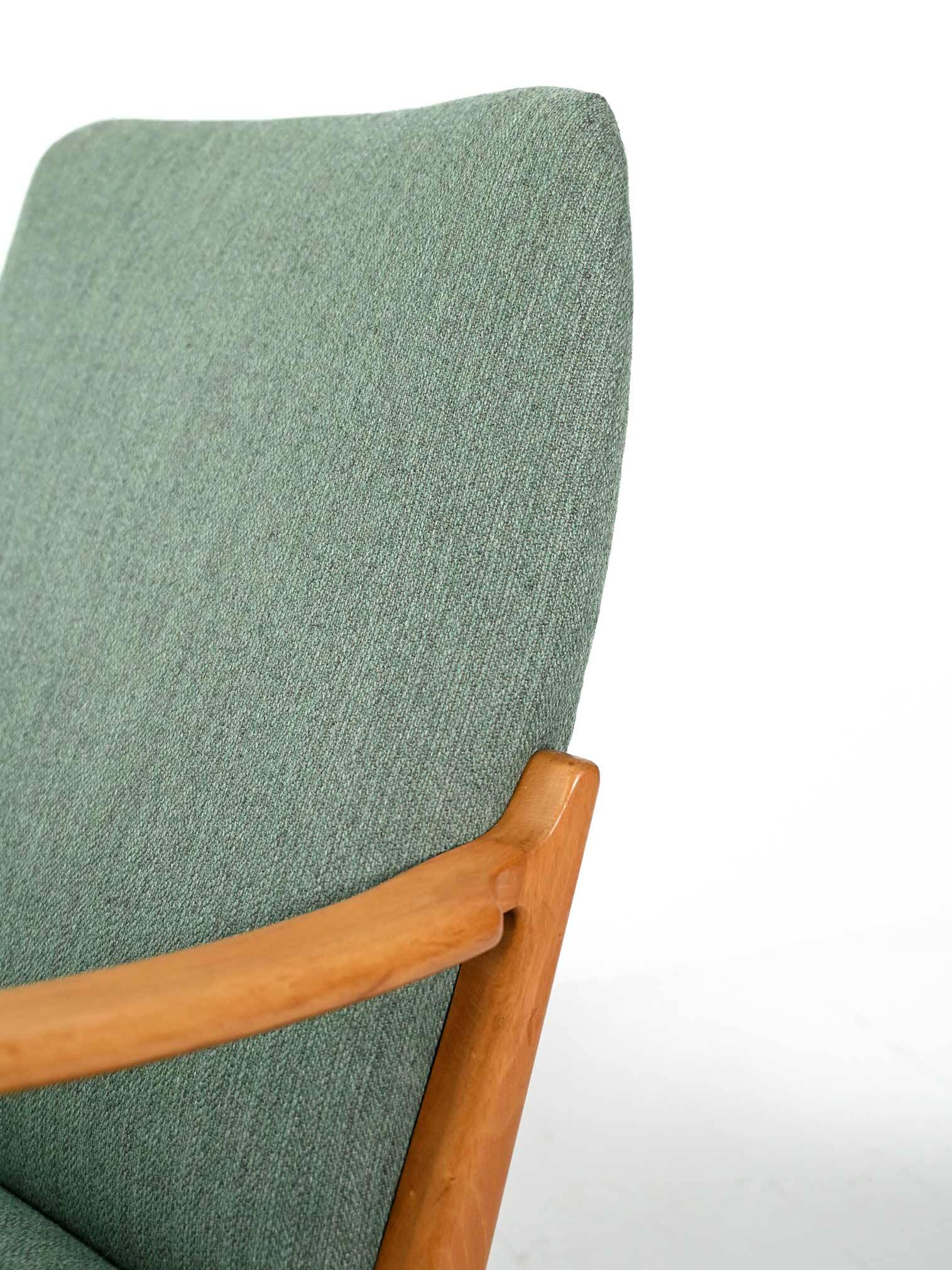 Scandinavian Beech Armchair with green wool upholstery, 1950-60s