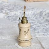 Vintage beige earthenware oil lamp base - Brown floral pattern - Col