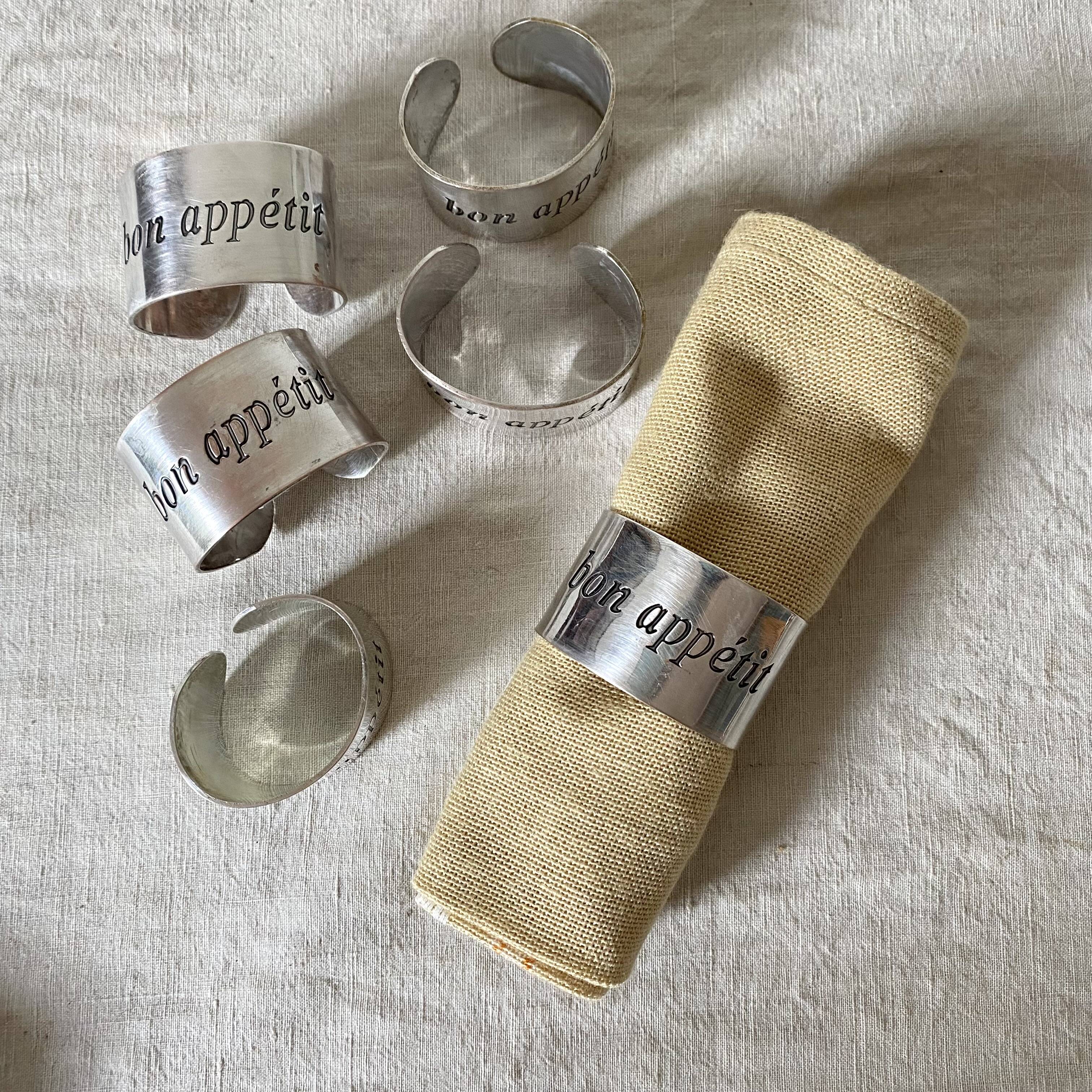 Silver metal napkin rings Bon appetit