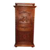 Antique carved oak wardrobe – figurative scene – late 19th century