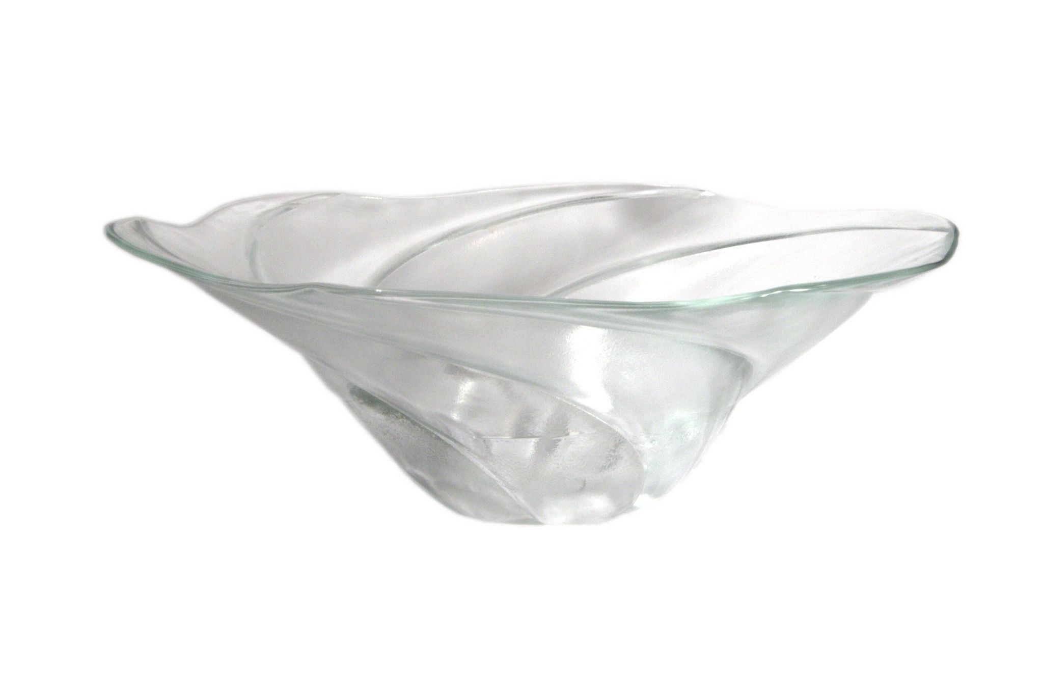 Coupe art-déco en verre pressé légèrement opaque, forme torsadée, 35x12cm