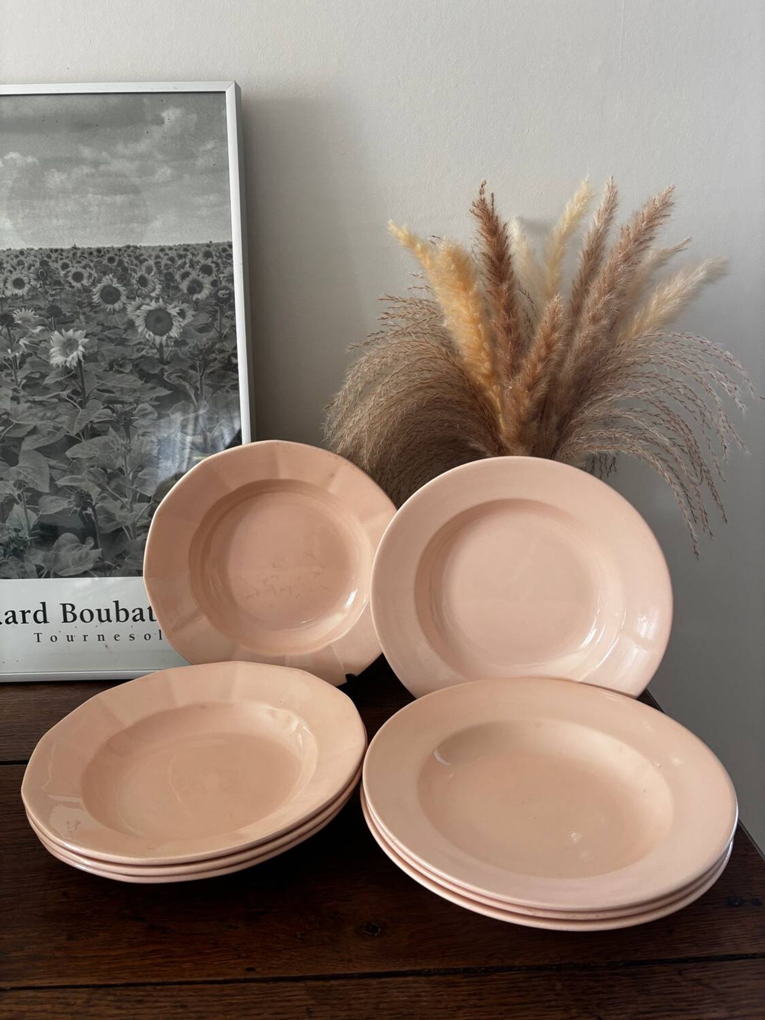 Vintage set of 8 powder pink soup plates Digoin Sarreguemines