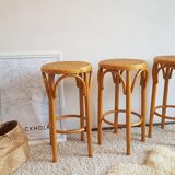 Suite of 3 bar caned vintage stools